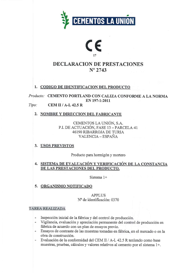 Certificaciones CEMENTOS LA UNION